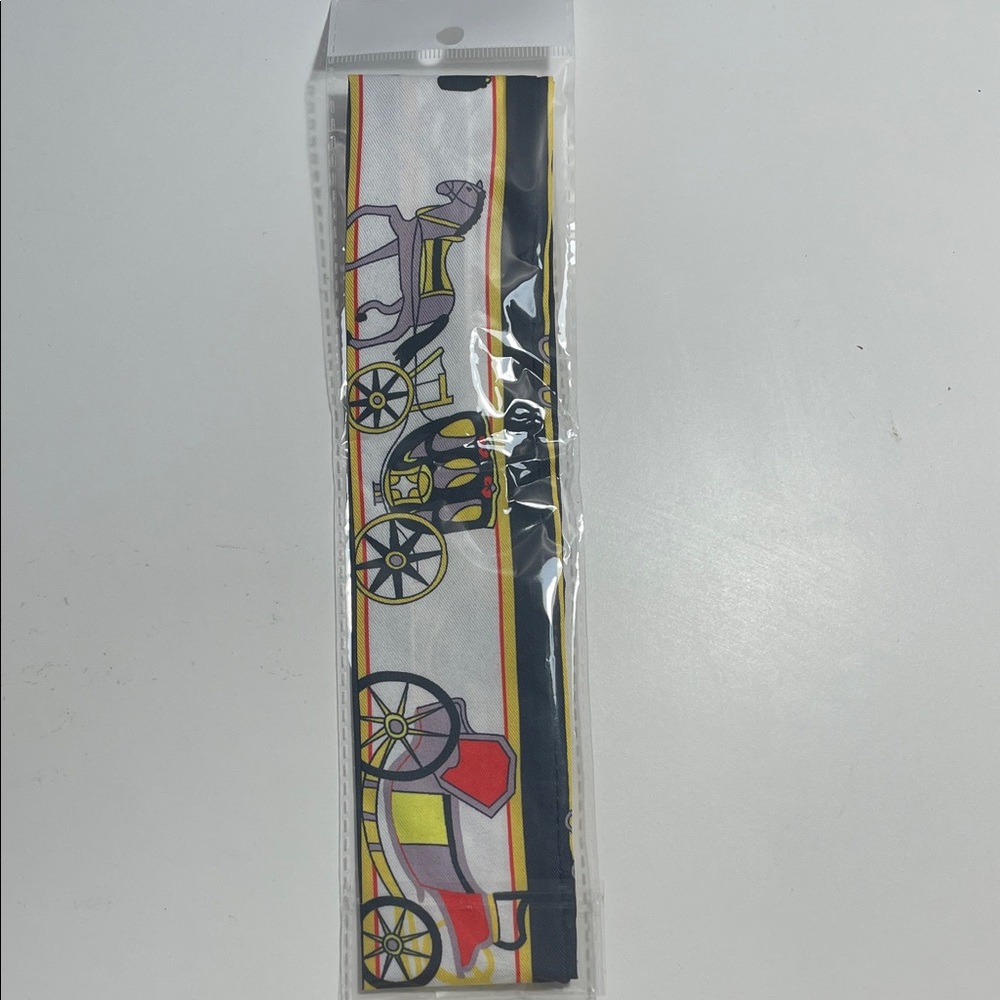 Silk-style Carriage Print Scarf Band - White, Black, Yellow, Red twillie
